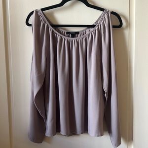 Beautiful Taupe Scoop Neck Top with Open Shoulders and Split Sleeves, Size S